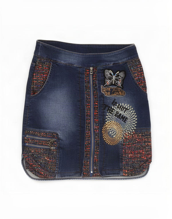 Damska spódnica jeansowa Desigual Graphic EU 40 Medium W30 Granatowa bawełna