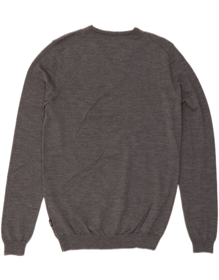 Męski sweter Hugo Boss Slim Fit z dekoltem w kształcie litery V, średnioszary, wełniany