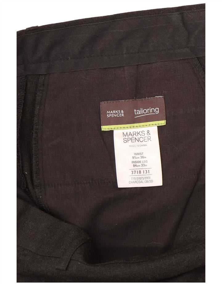 Marks & Spencer Męskie proste spodnie garniturowe W36 L33 Szary poliester
