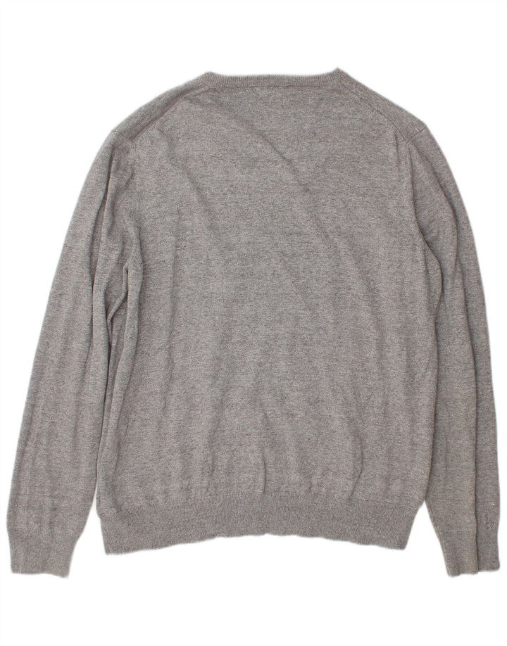 Marks & Spencer Męski sweter z dekoltem w kształcie litery V, XL, szary, bawełniany