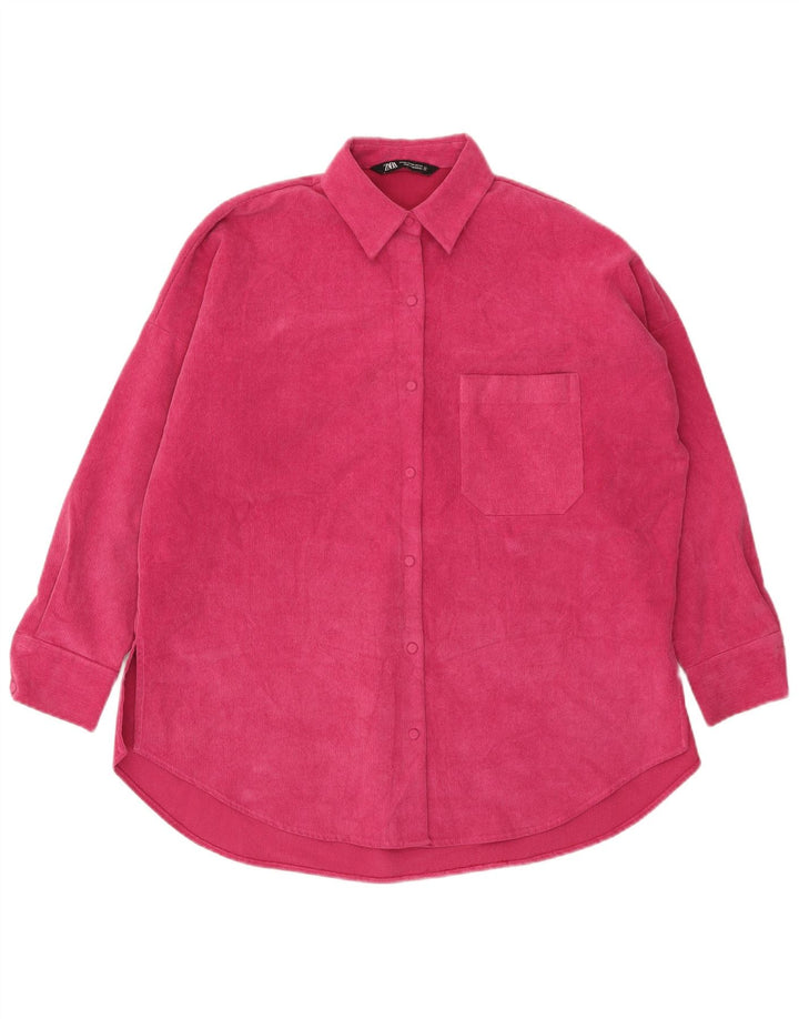 Damska koszula flanelowa oversize Zara UK 6 XS, różowa, poliestrowa