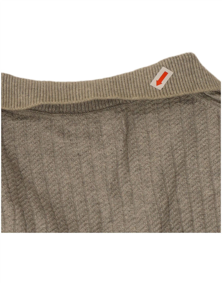 MASSIMO DUTTI Męski sweter polo z dekoltem w serek, średnioszary, bawełniany