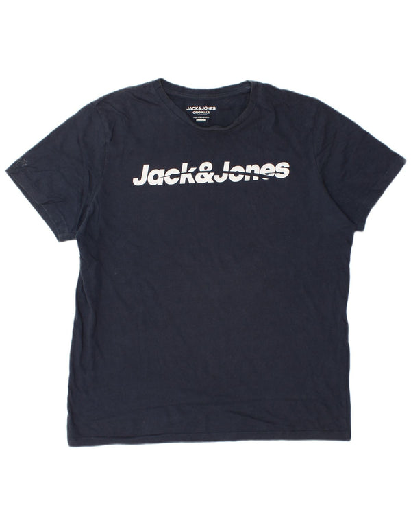 Męski T-shirt z grafiką Jack & Jones o regularnym kroju, duży, granatowy, bawełniany