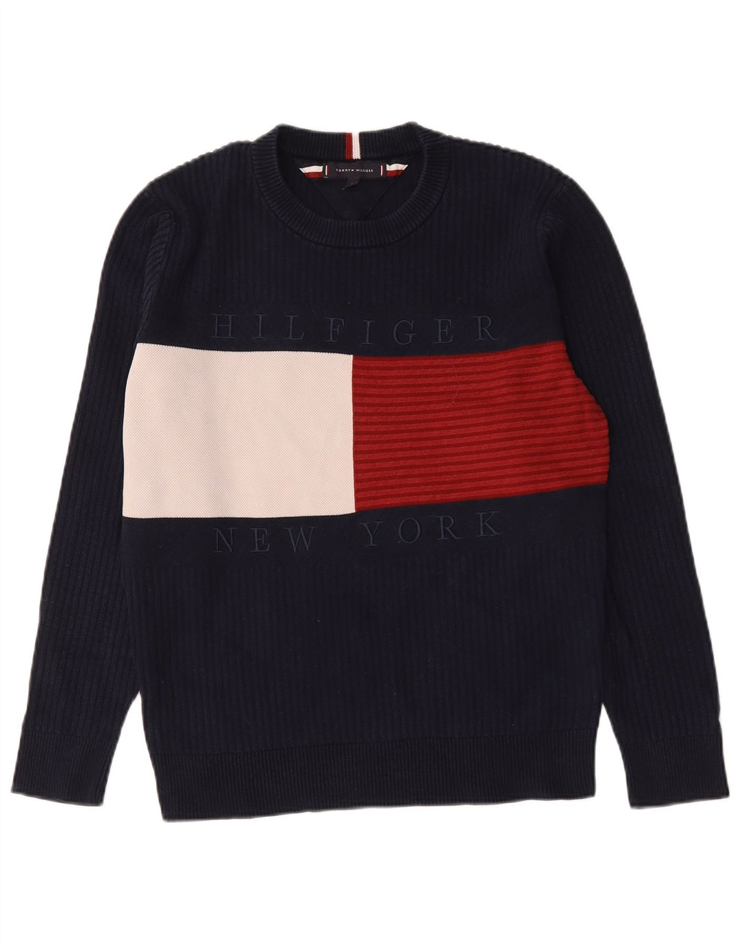 Męski sweter z wycięciem pod szyją Tommy Hilfiger, średni granatowy, blok kolorów