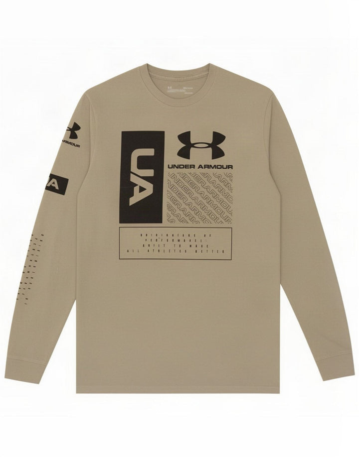 Męski top graficzny Under Armour z długim rękawem, mały, szary