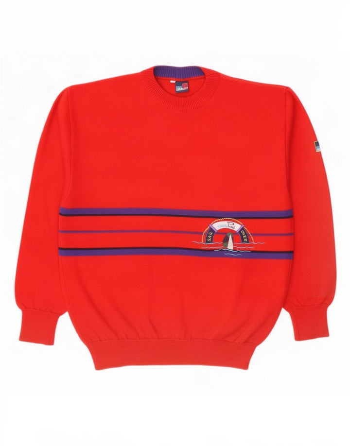 Evan Pull Męski sweter z okrągłym dekoltem XL, wełniany w czerwone paski