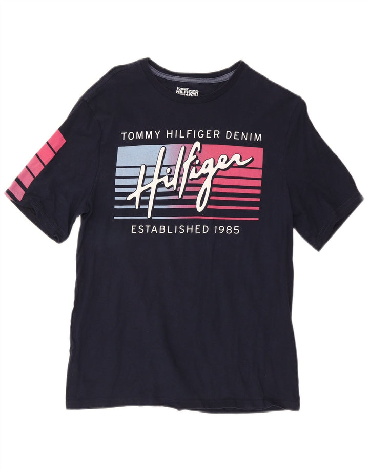 Męski T-shirt z grafiką Tommy Hilfiger, mały, granatowy, bawełniany
