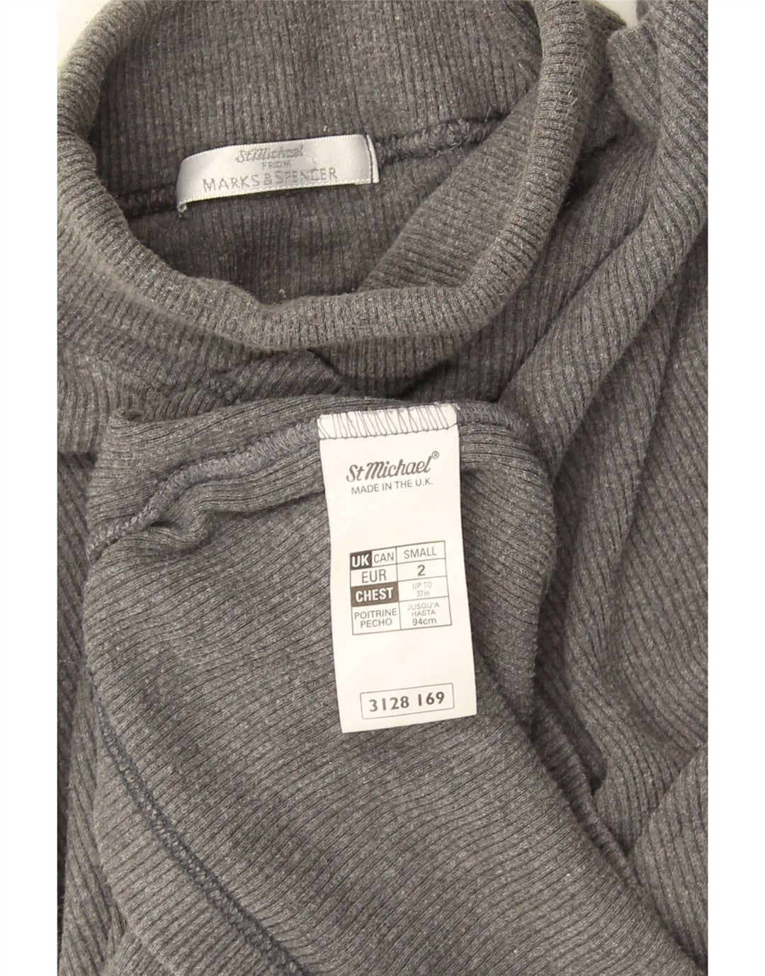 Marks & Spencer Męski top z golfem i długim rękawem, mały, szary, bawełniany