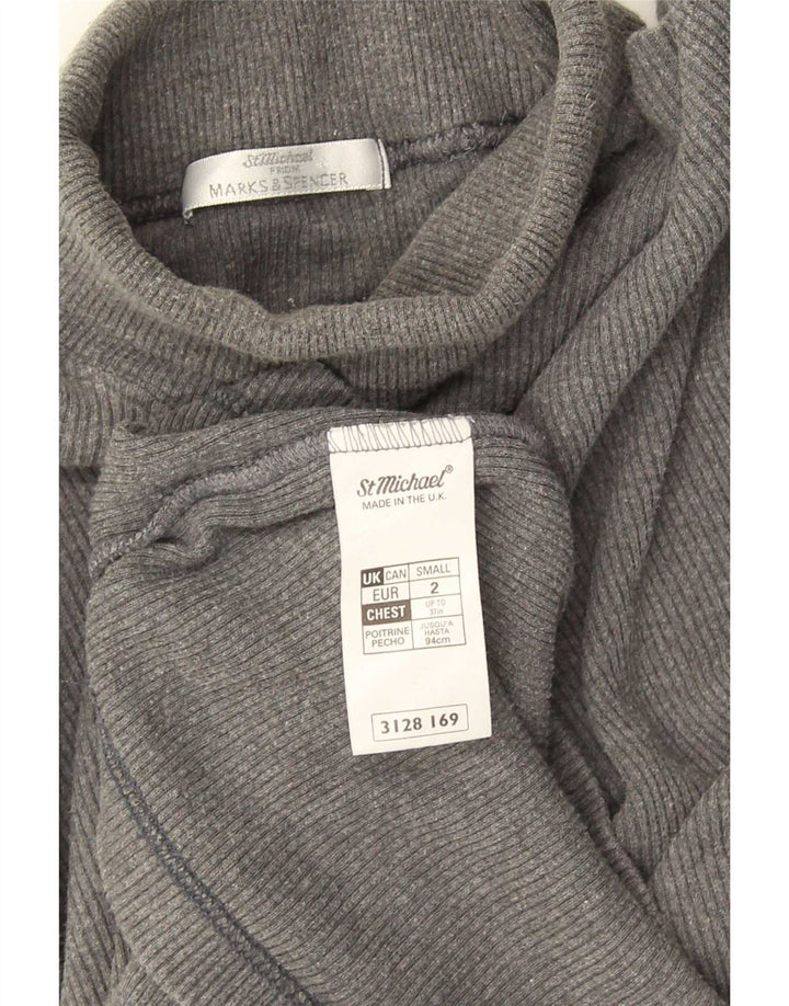 Marks & Spencer Męski top z golfem i długim rękawem, mały, szary, bawełniany