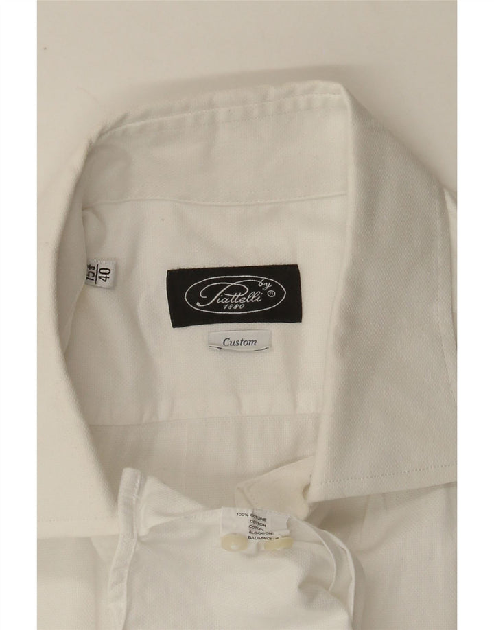 PIATTELLI Mens Shirt Size 40 15 1/2 Medium White Cotton Vintage Piattelli and Second-Hand Piattelli from Messina Hembry 