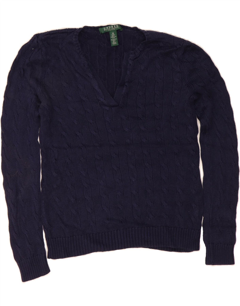 RALPH LAUREN Mens Petite V-Neck Jumper Sweater Small Navy Blue Cotton Vintage Ralph Lauren and Second-Hand Ralph Lauren from Messina Hembry 
