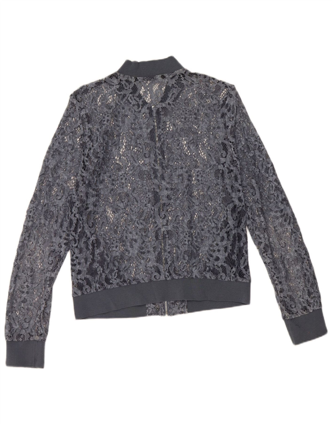 Damski sweter Zara Crop Prześwitujący top UK 12 Średni niebieski w kwiaty