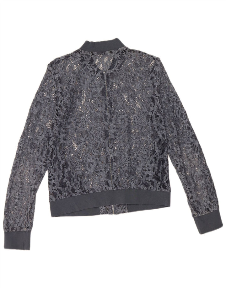 Damski sweter Zara Crop Prześwitujący top UK 12 Średni niebieski w kwiaty