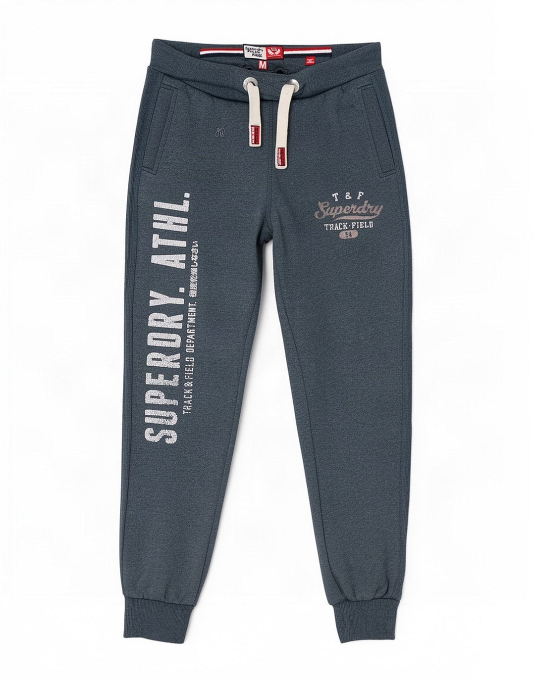 Męskie spodnie dresowe Superdry z grafiką, średnioszare, bawełniane