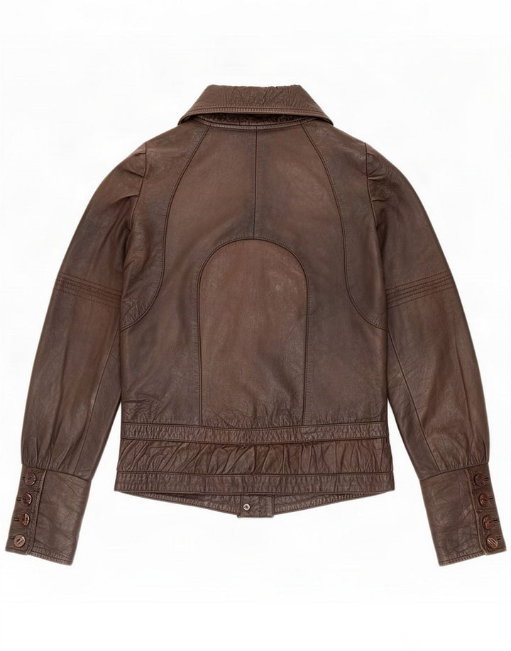 Numph Damska kurtka skórzana UK 8 Small Brown Classic