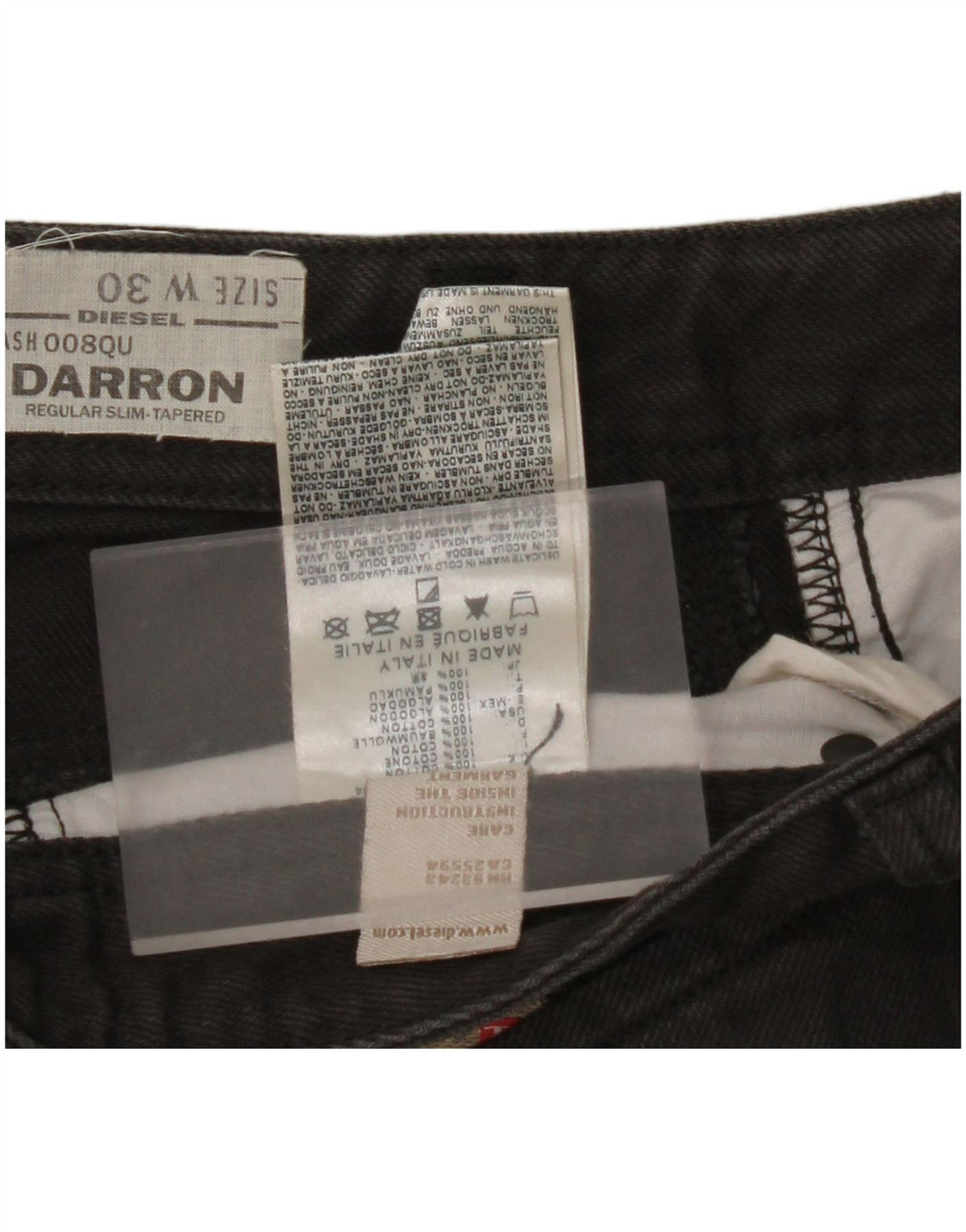 DIESEL Męskie dżinsy Darron Regular Slim Tapered W30 L28 Czarna bawełna