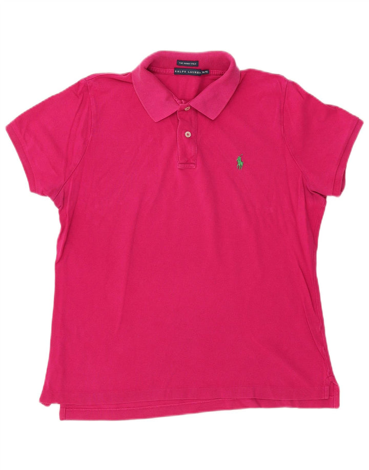 RALPH LAUREN Damska obcisła koszulka polo UK 18 XL, różowa, bawełniana