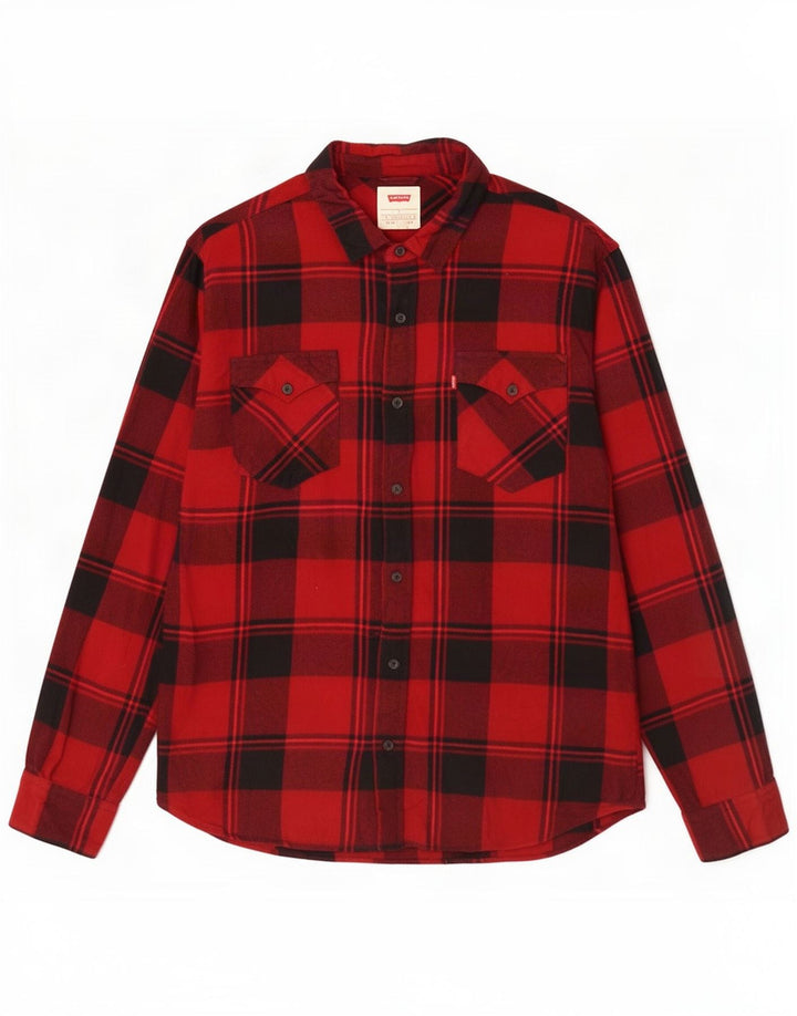 Męska koszula flanelowa Levi's, duża, bawełniana w czerwoną kratę