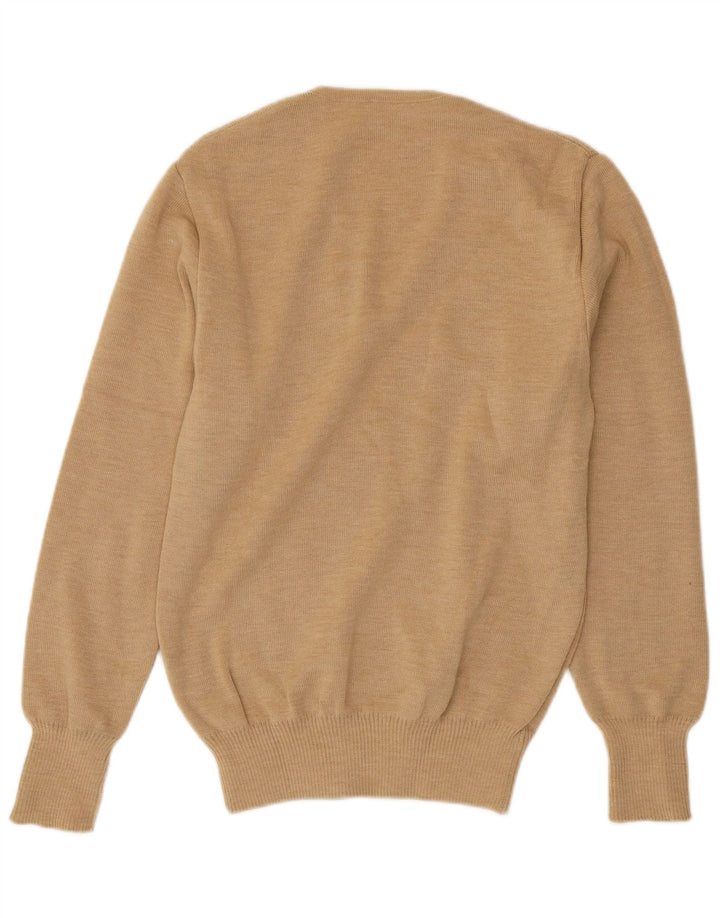 Vintage męski sweter z dekoltem w kształcie litery V IT 50 średni beżowy akryl
