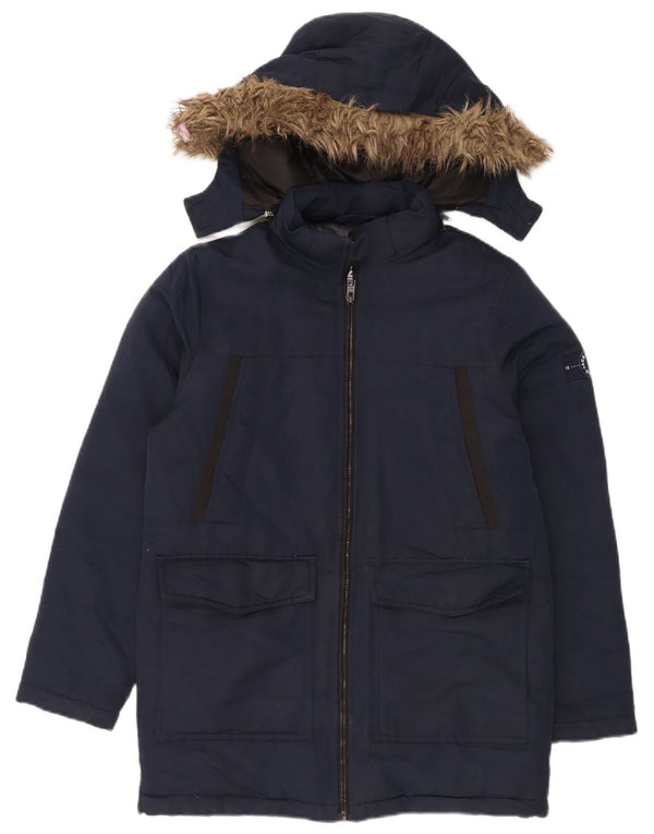 Chłopięcy, ocieplany płaszcz z kapturem Jack & Jones, 13-14 lat, granatowy, poliester