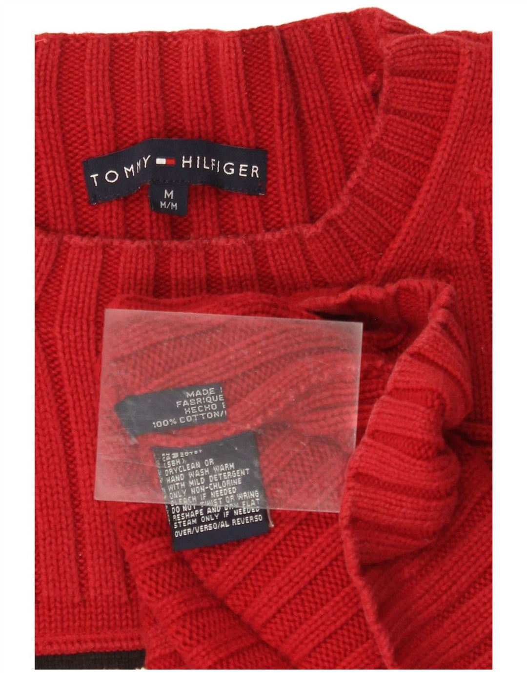 Damski sweter TOMMY HILFIGER z graficznym wycięciem pod szyją, UK 14, średni czerwony