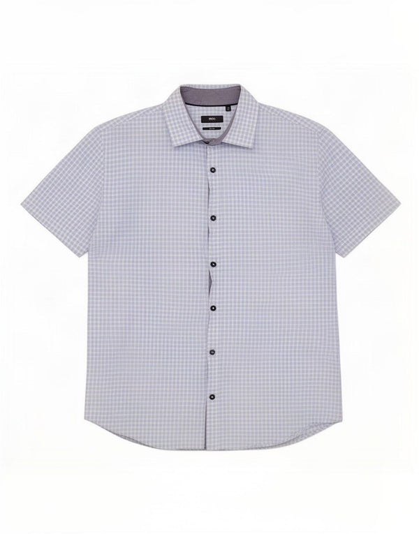 Męska koszula slim fit z krótkim rękawem Hugo Boss, rozmiar 41 16, duża niebieska kratka
