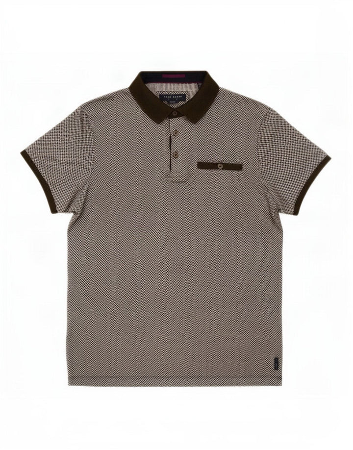 Męska koszulka polo Ted Baker, rozmiar 3, średnia, khaki, bawełniana, geometryczna