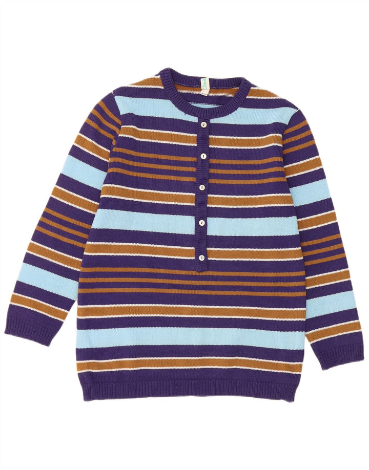 Vintage damski sweter z okrągłym dekoltem IT 42 w średnie fioletowe paski