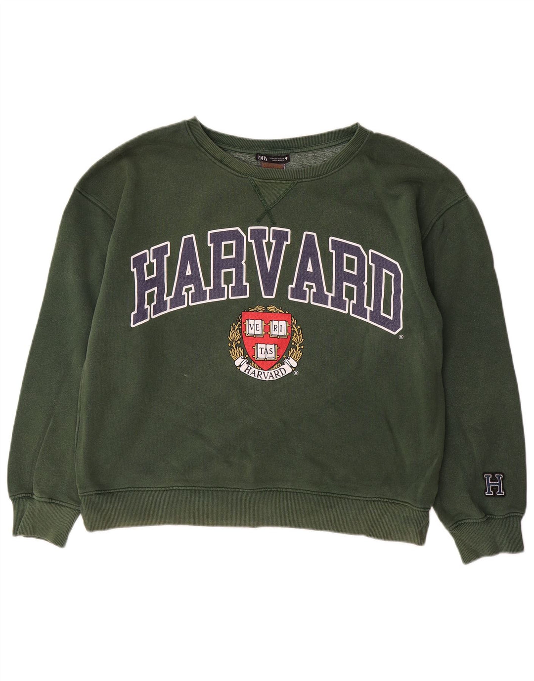 Damski sweter ZARA Harvard Oversize Graphic UK 14, średni zielony