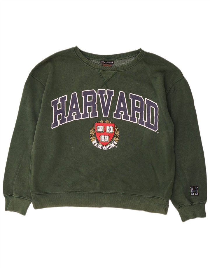 Damski sweter ZARA Harvard Oversize Graphic UK 14, średni zielony