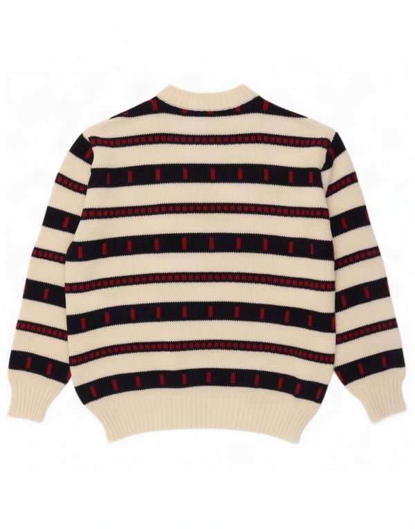 Vintage męski sweter z wycięciem pod szyją, duży, w białe paski