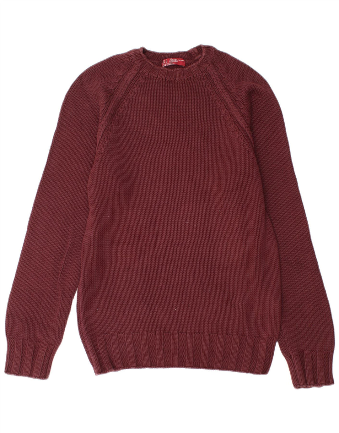 Męski sweter Zara z okrągłym dekoltem, średnia bordowa bawełna