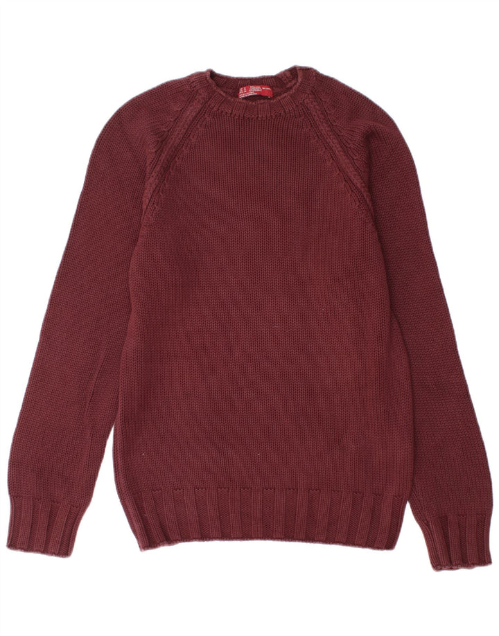 Męski sweter Zara z okrągłym dekoltem, średnia bordowa bawełna