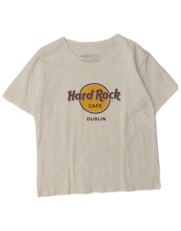 T-shirt damski Hard Rock Cafe Dublin z grafiką Top UK 14, duży, biały, bawełniany