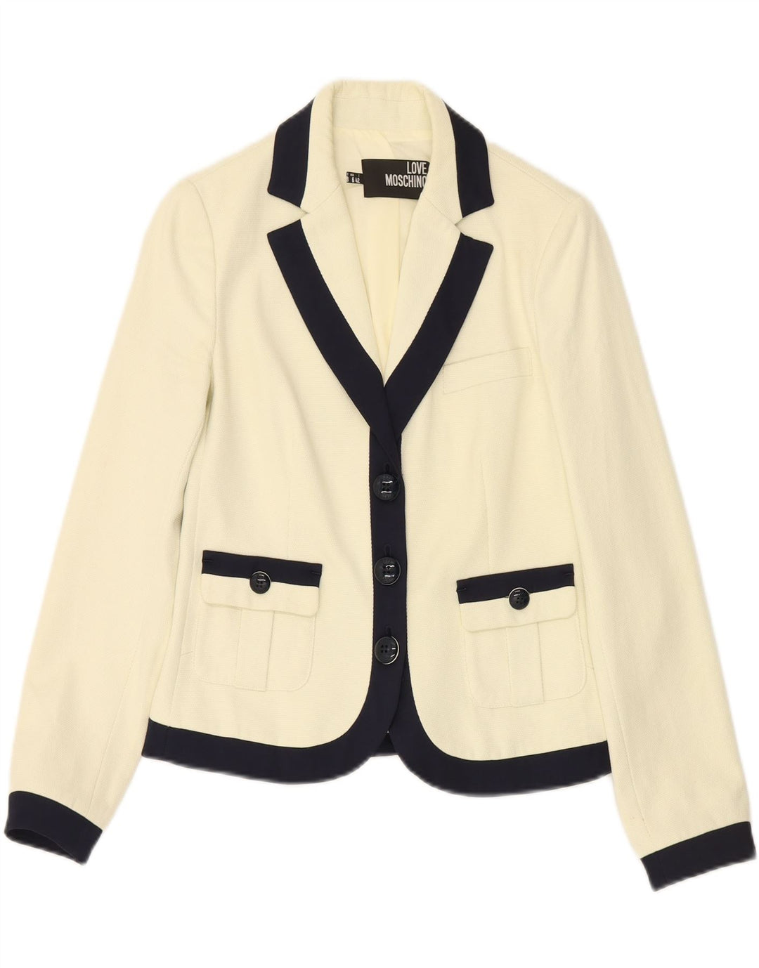MOSCHINO Womens 3 Button Blazer Jacket UK 10 Small  White Colourblock