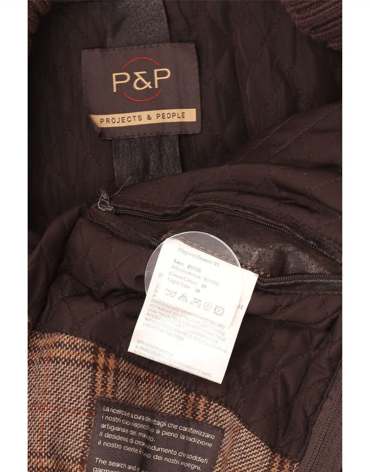 Męska kurtka skórzana P&P People UK 42 XL, brązowa skóra