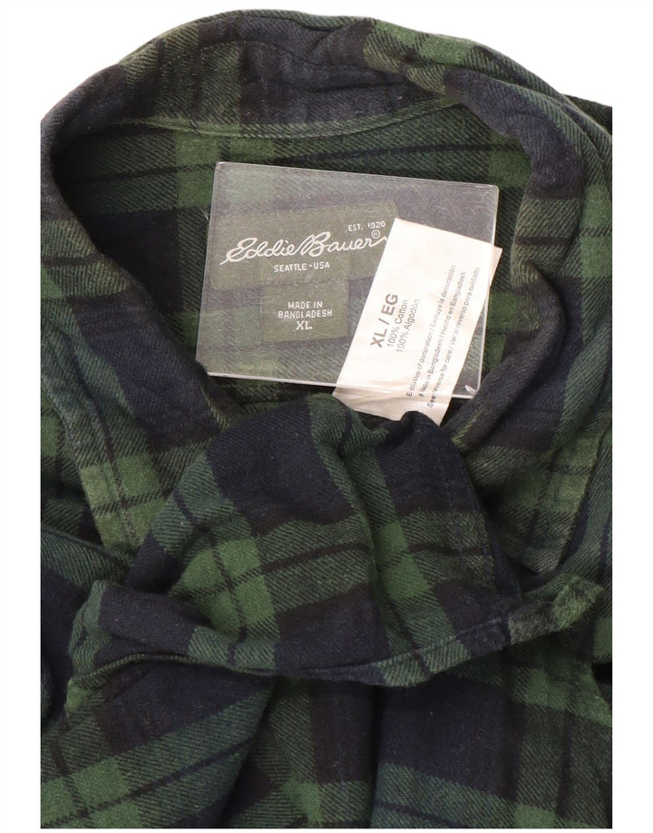 EDDIE BAUER Męska koszula flanelowa XL, bawełniana w zieloną kratkę
