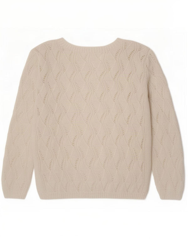 Sweter damski w stylu vintage z dekoltem w kształcie litery V, UK 14, średni biały