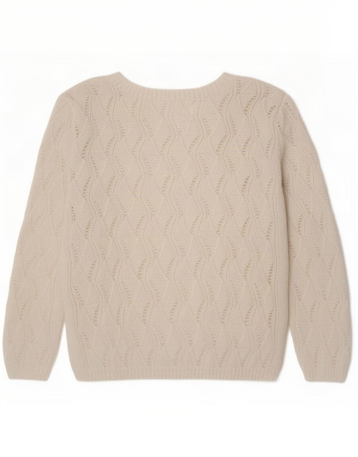 Sweter damski w stylu vintage z dekoltem w kształcie litery V, UK 14, średni biały
