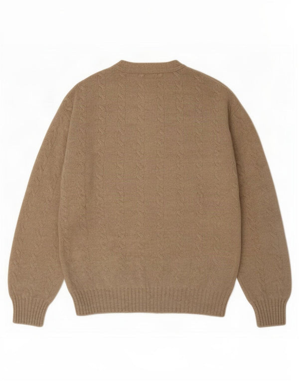 Benetton Mens Loose Fit Cardigan Sweater IT 52 Large Beige Virgin Wool