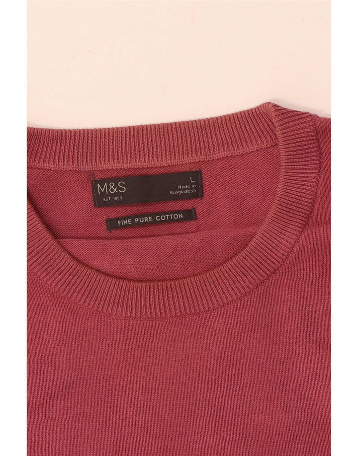 Marks & Spencer Męski sweter z okrągłym dekoltem, duży, czerwony, bawełniany