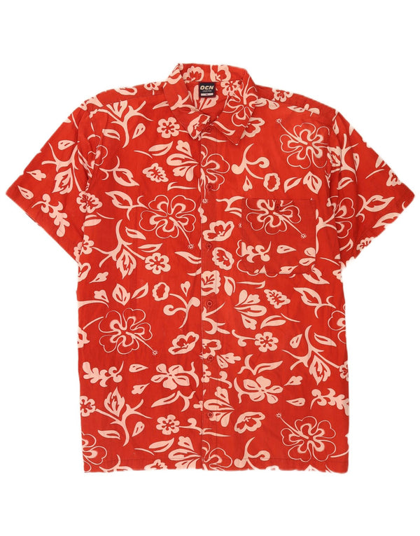 Vintage męska hawajska koszula z krótkim rękawem XL, czerwona, bawełniana w kwiaty