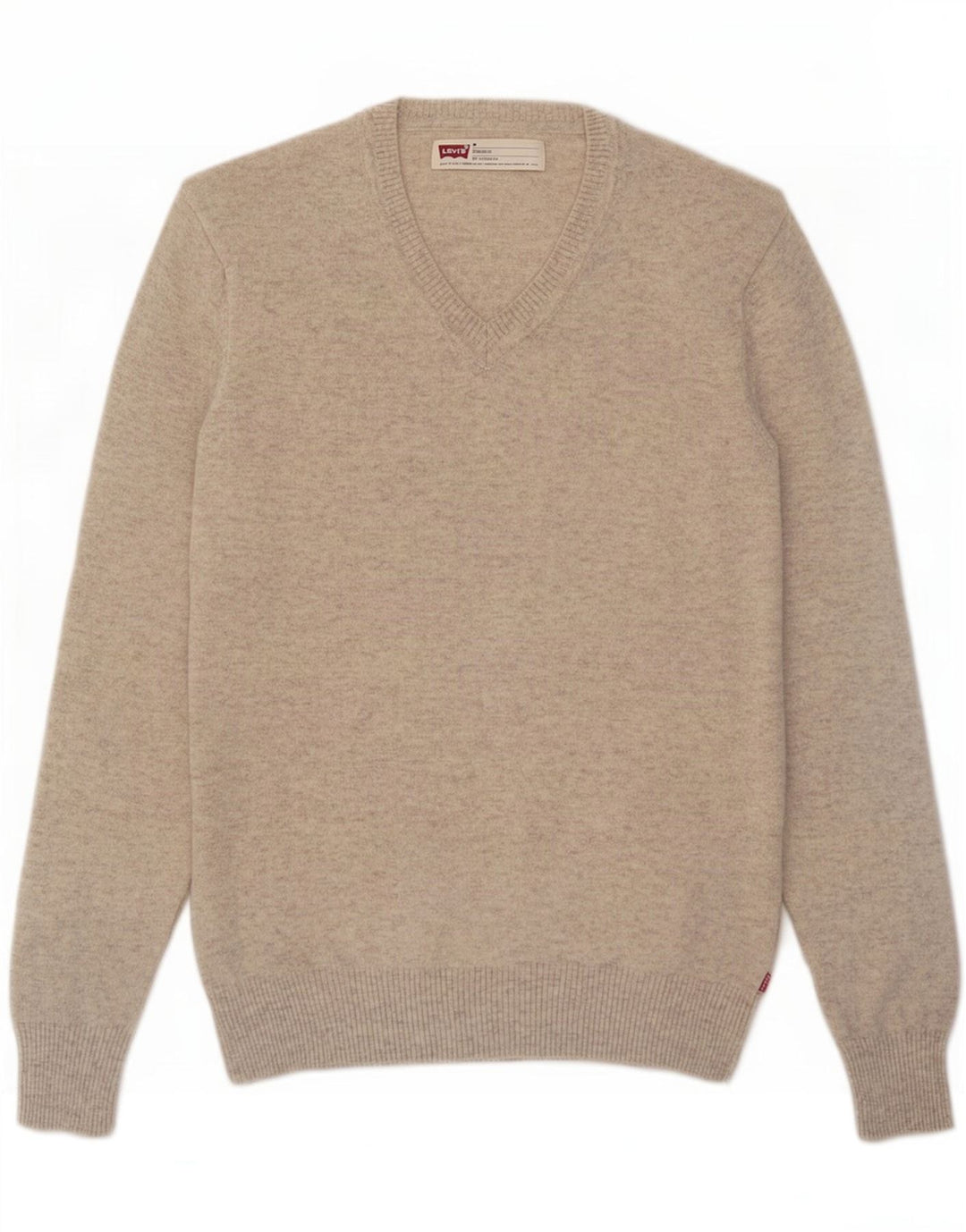 Męski sweter Levi's o standardowym kroju z dekoltem w kształcie litery V, średnio beżowy, z owczej wełny