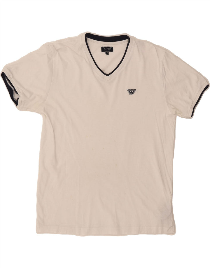 ARMANI JEANS Womens T-Shirt Top UK 14 Medium White Cotton Vintage Armani Jeans and Second-Hand Armani Jeans from Messina Hembry 