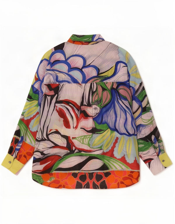 Desigual Womens Oversized Shirt UK 16 Large Multicoloured Floral Cotton