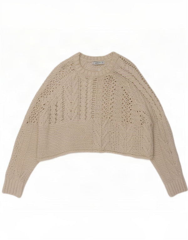 Damski sweter oversize z dekoltem w łódkę Zara UK 10 Small, beżowy, bawełniany