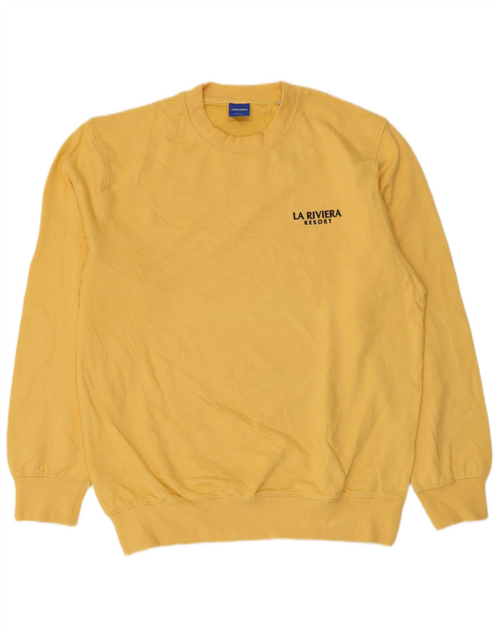 Męski sweter z grafiką Jack & Jones, duży, żółty, bawełniany