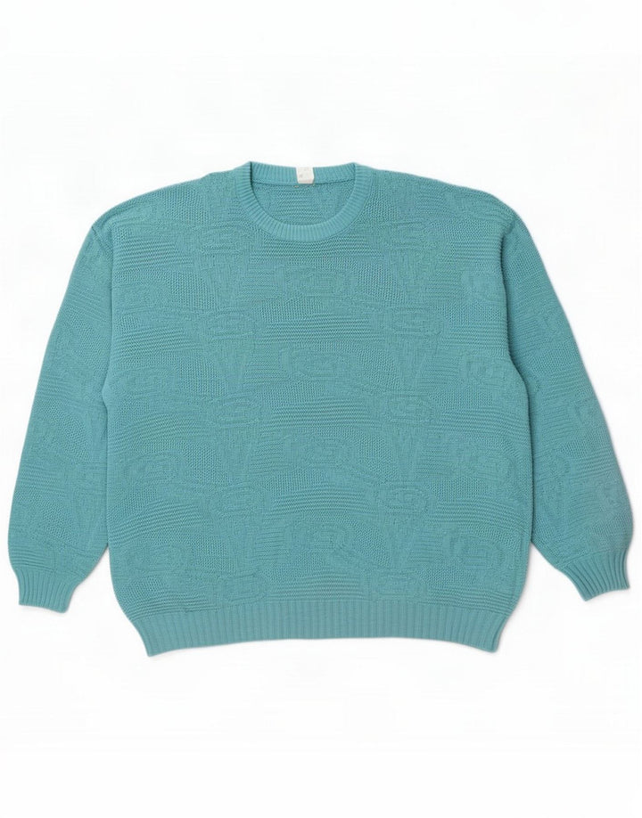 Męski sweter z okrągłym dekoltem w stylu vintage IT 50 Średni niebieski