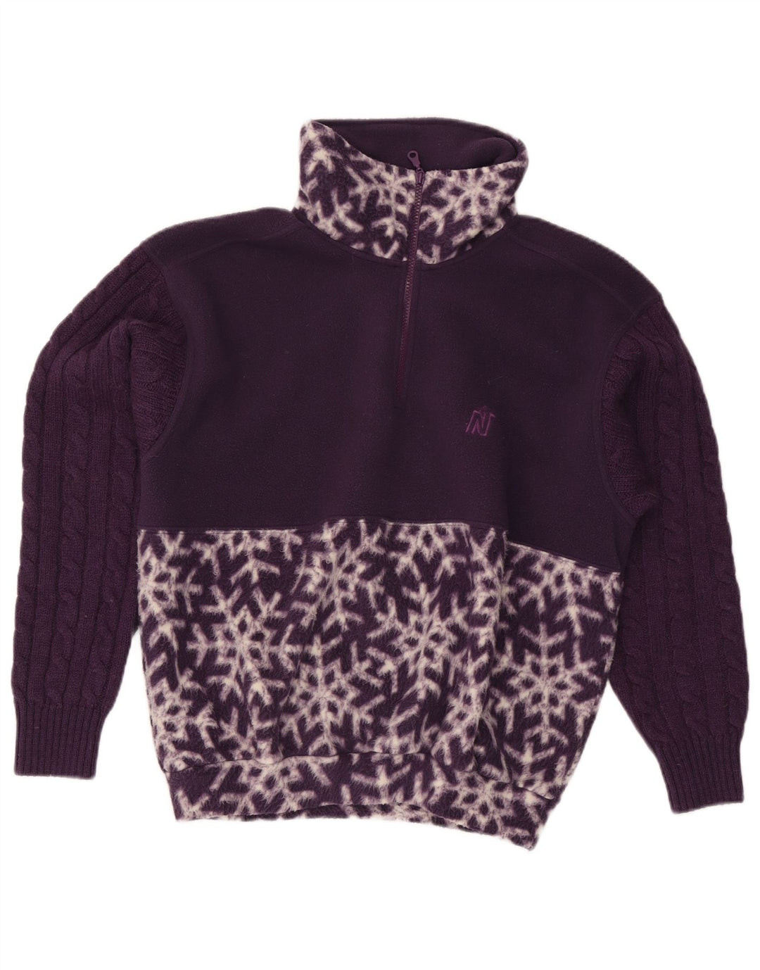 Damski, oversize'owy sweter polarowy Nordica z abstrakcyjnym wzorem UK 10, mały fiolet