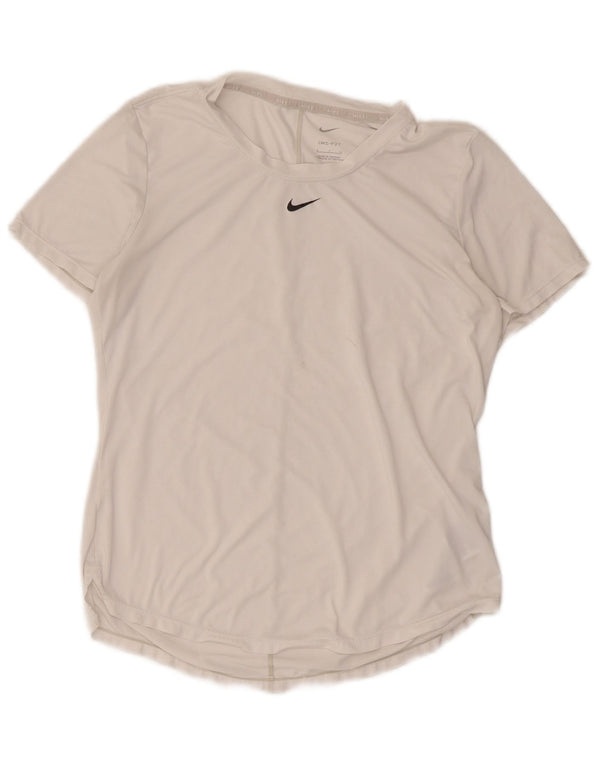 Damska koszulka Nike Dri Fit Top UK 10, mała, biała, poliestrowa